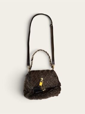 Brown Faux Fur Quilted Crossbody Bag with Chain Handle
